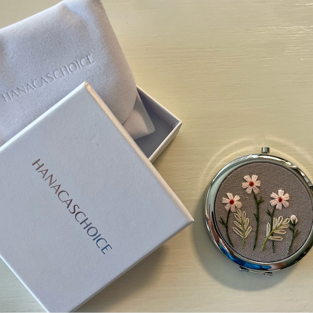 Floral Embroidered Compact Mirror